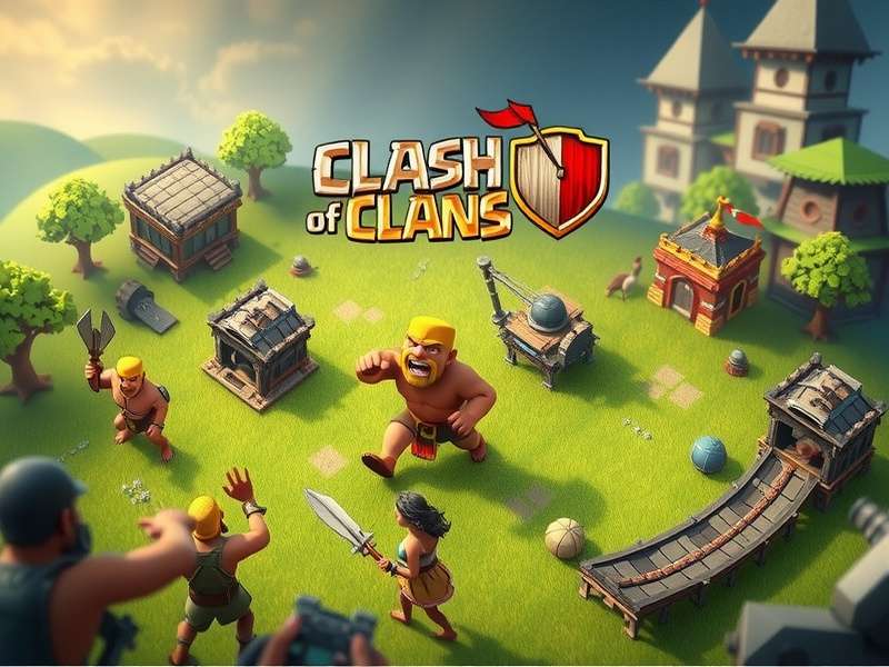 Clash of Clans inspired medieval village and fortress on a hill