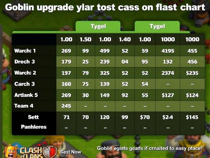 Clash of Clans Goblin upgrade cost chart showing all levels from 1 to 11 with detailed statistics