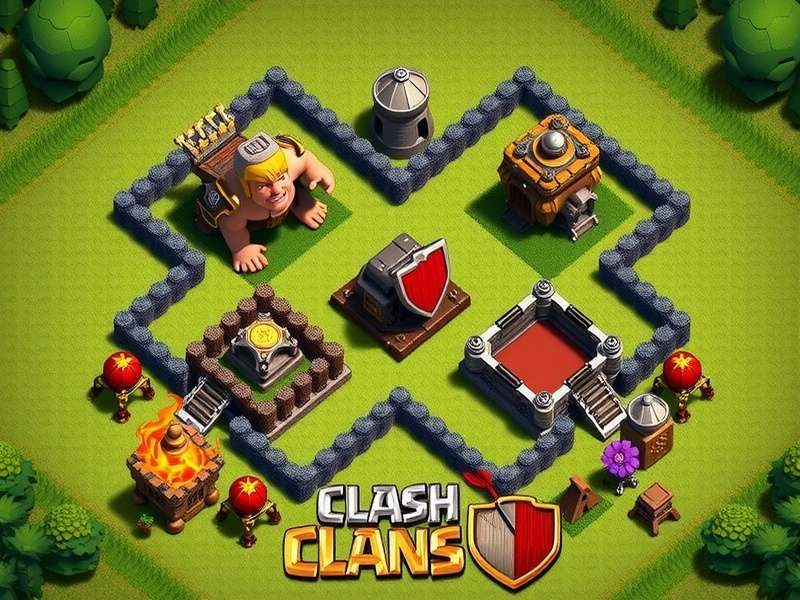 Strategic Clash of Clans base layout design on a tablet