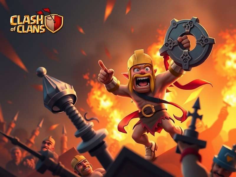 Artistic representation of the Goblin King from Clash of Clans, holding a massive jeweled club