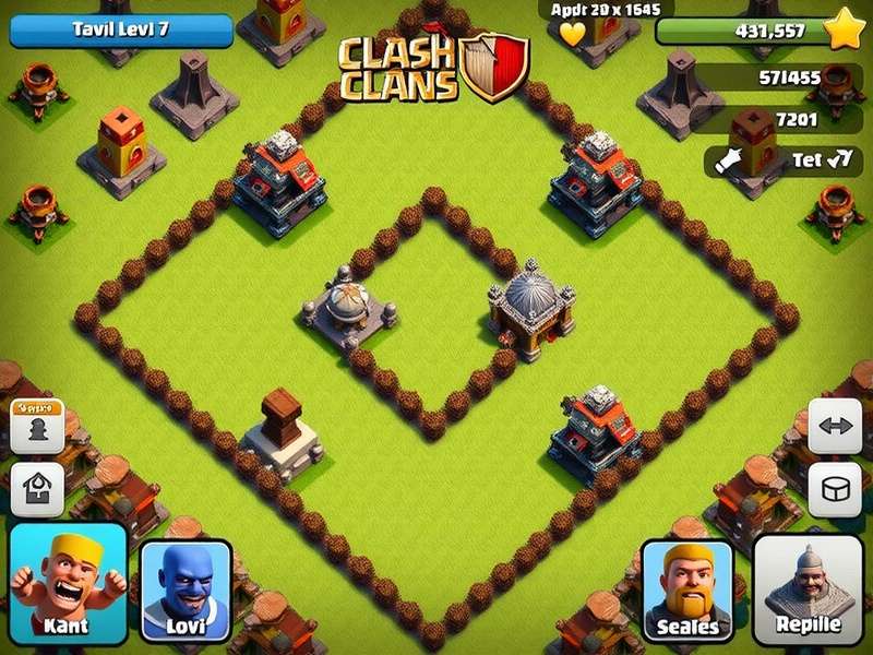 Top-tier Town Hall 7 base layout with central Clan Castle and compartmentalized defenses