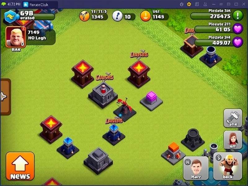 Clash of Clans gameplay on PC screen showing village and attack interface