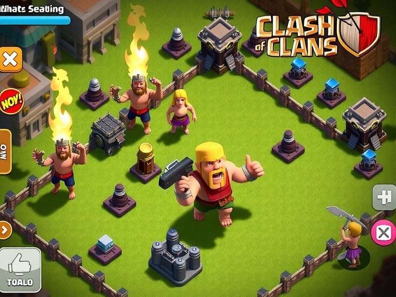 Clash of Clans gameplay screenshot showing village and troops