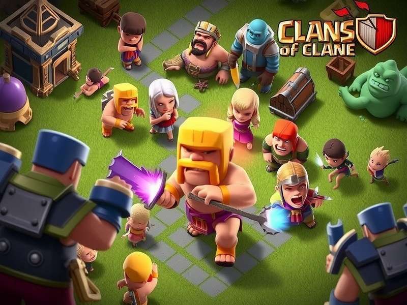 Epic Clash of Clans battle scene showing multiple troops attacking a fortified village