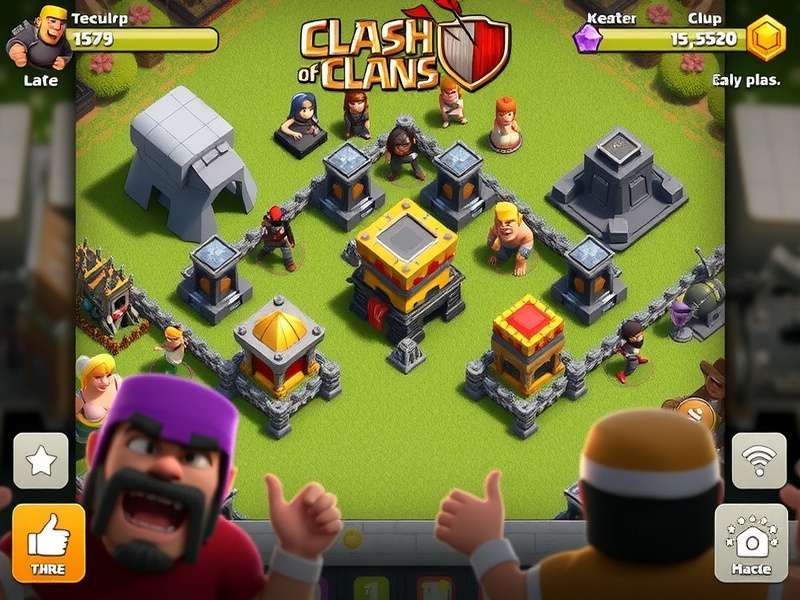 Gaming setup with Clash of Clans on a large PC monitor