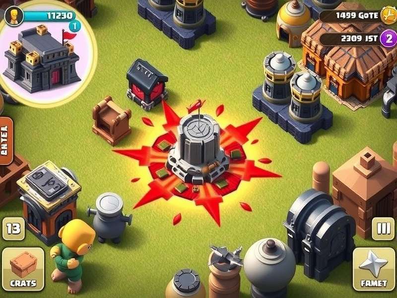 Clash of Clans interconnected strategy map showing troops, buildings, and resources
