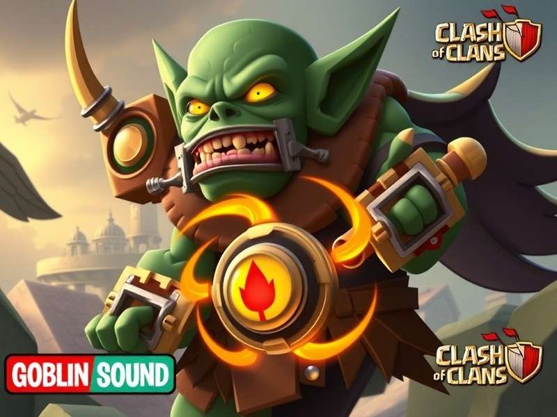 Clash of Clans Goblin character making the iconic laughing sound with loot bags around