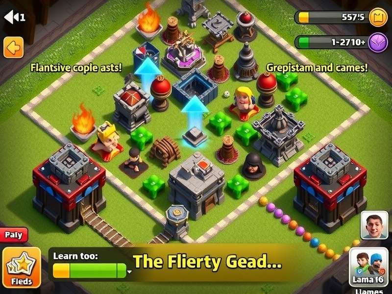 Clash of Clans PC gameplay screenshot showing village base and clan war interface on a large monitor