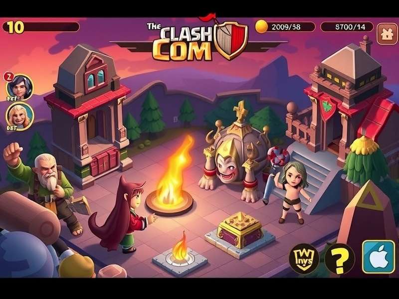 Clash of Clans epic battle scene with Barbarian King and Archer Queen leading troops into a Goblin village