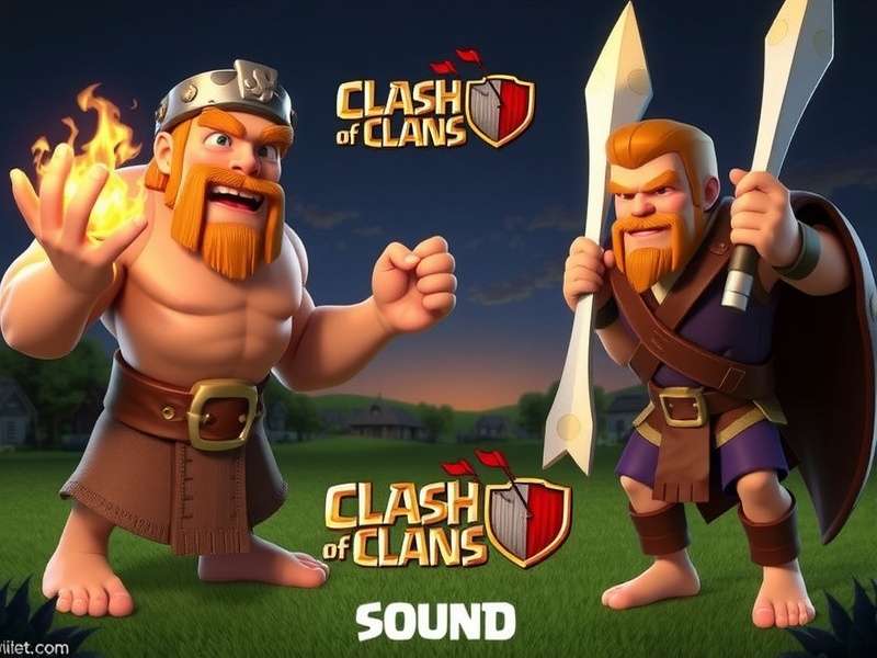 Clash of Clans characters sound banner featuring Barbarian, Archer, and Wizard with audio waves