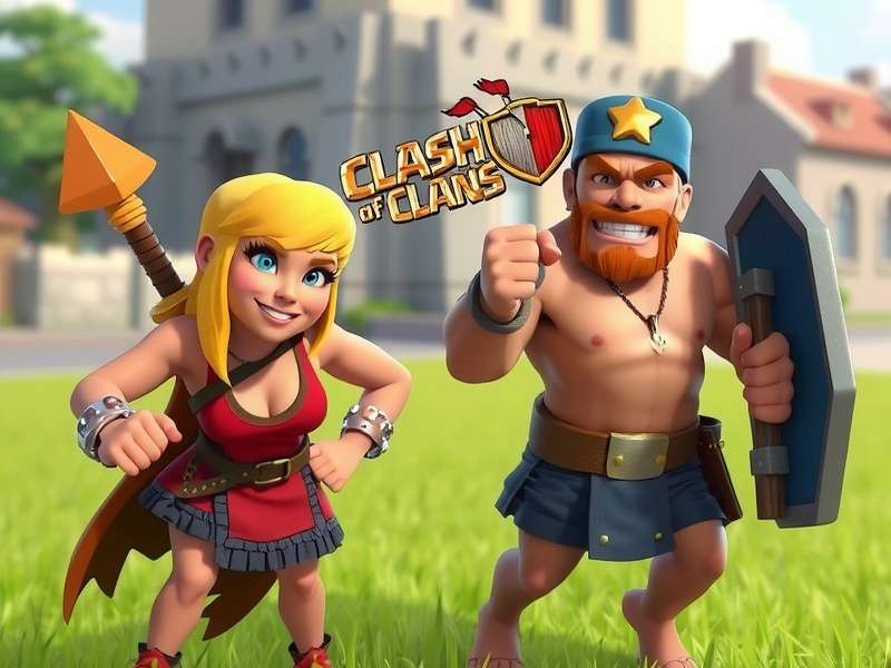 Clash of Clans characters lineup including Barbarian, Archer, Giant, Wizard, Dragon and Heroes