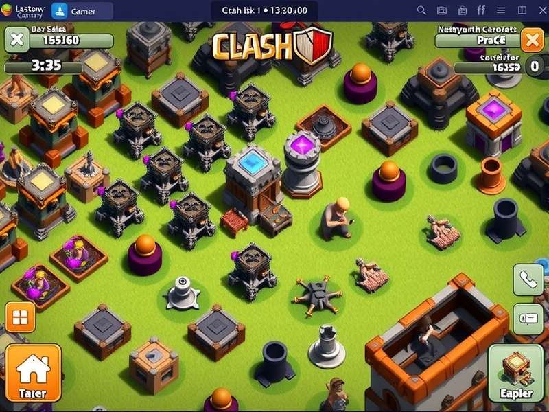 Clash of Clans PC gameplay screenshot showing village base and army training